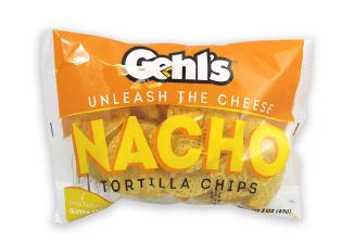 GEHL S TORTILLA CHIPS WITH PLASTIC CLAM SHELLS Item Number G05504 30/3 oz Bags 30/3 oz bags per case Case Dimension: 23.5 D X 13 W X 11.63 H Net Wt.: 5.625 lbs Gross Wt.: 8.35 lbs Case Cube: 2.