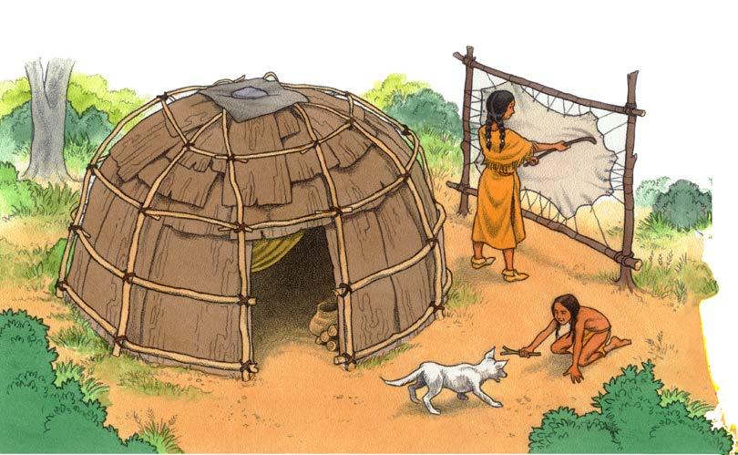 A hole was cut out at the very top of the wigwam. When a fire was built inside the wigwam to keep the family warm, the smoke could escape. Longhouses were also made from trees and grasses.
