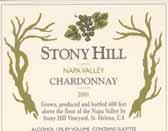 ivals Call us Now! 2001 Stony Hill Chardonnay Stony Hill Chards are famous for their longevity, but the price of that is hardness in youth. This is a mineral-laden, acidic young wine.
