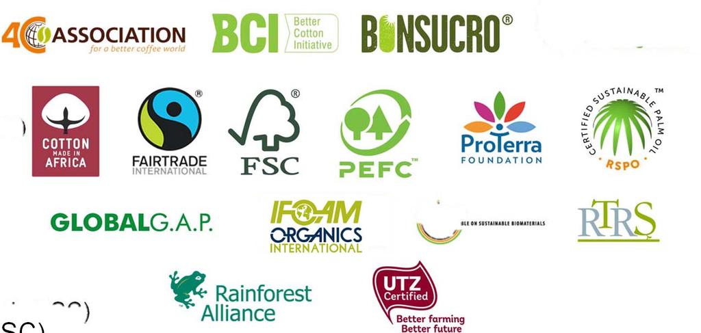 List of VSS 4C Association Better Cotton Initiative (BCI) Bonsucro Cotton Made in Africa Fairtrade International Forest Stewardship Council (FSC) GLOBALG.A.P.