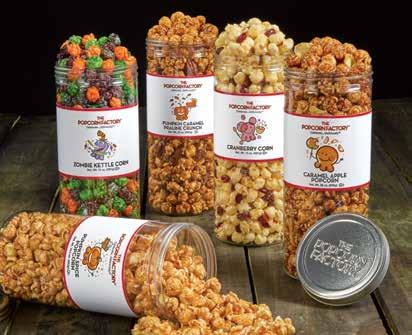 Savor the SEASON Premium popcorn in 10 Canisters, perfectly seasoned in celebratory fall flavors PUMPKIN SPICE POPCORN Lovers of pumpkin pie rejoice in this medley of Caramel Corn with a dash of