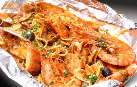 primi piatti / pasta Spaghetti $60 Cartoccio (Serves 2) Spaghetti with mixed seafood, capers, black olives and a dash of chilli in tomato sauce