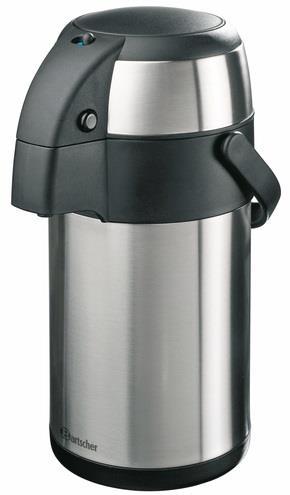 steel jug. Lid, pump mechanism and handle made of black plastic. Perfect portion control through smooth action pump.
