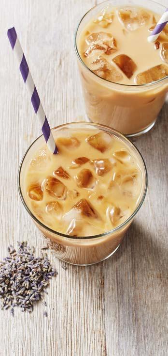 LAVENDER LACED ICED COFFEE Place water, milk, coffee concentrate, sugar and lavender into a small saucepan. Stir over low heat until just warmed through. Remove and cool slightly.
