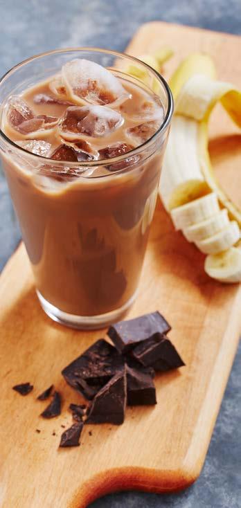 COCOA BANANA BOMBE Place banana and milk into a blender jug. Process until smooth. Add chocolate syrup and coffee concentrate and process for a further 40-50 seconds or until smooth and well mixed.