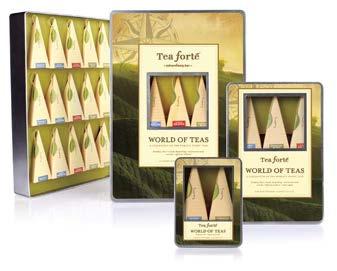 SOFI NATIONAL ASSOCIATION FOR AWARD WINNER world of teas gift tins Award-winning tins attractively display signature pyramid tea infusers. 12305 small tin (2 infusers) Bombay Chai, Moroccan Mint. 3.