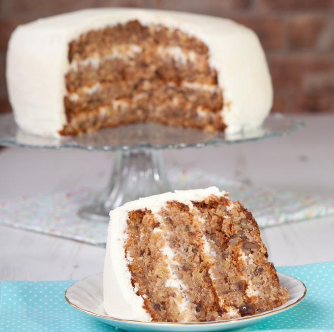 21 Carrot Cake 3 cups carrots, peeled and shredded 2 ½ cups unbleached all-purpose flour 2 ¼ cups whole wheat pastry flour 1 tsp ground cinnamon ¼ tsp fresh ground nutmeg 1 tsp salt 1 tsp baking