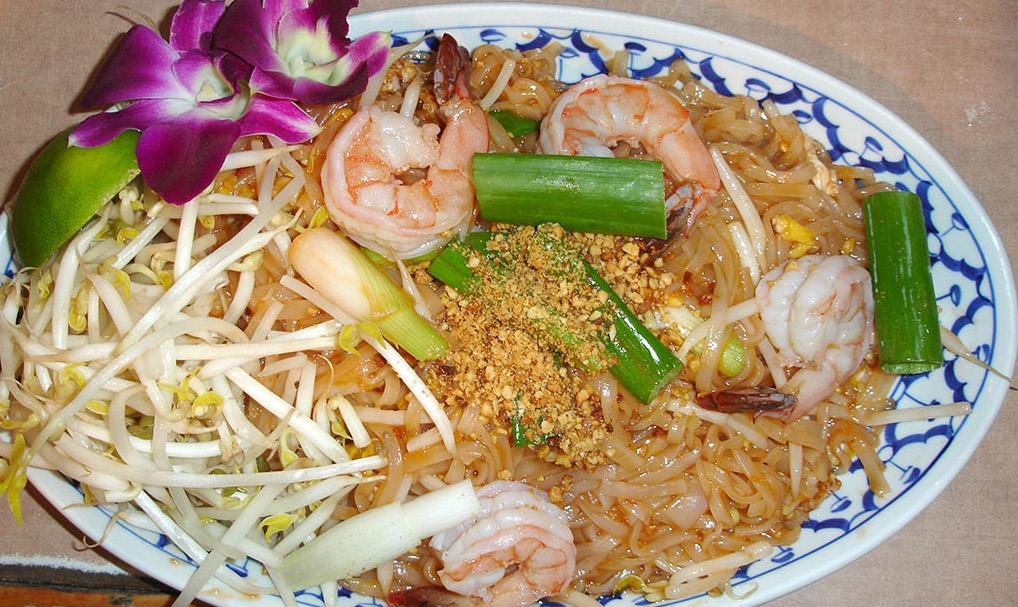 NOODLES 46. Pad Thai (choice of meat) Stir-fried original Thai rice noodles with egg, bean sprouts, ground peanuts and green onion. 47. Chili Thai Noodles... $9.