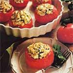 Tomatoes stuffed with goat cheese and wheat (for 4 persons) o Tomatoes: 800g o Vegetable brunoise: 300g o Goat cheese: 200g o Whole wheat: 240g o Olive oil: 20 ml (2 tablespoonfuls) o Thyme o Salt