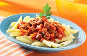 Penne with Milanese sauce, tofu and grated cheese (for 4 persons) o Penne: 250g o Olive oil: 10 ml o Tomato dices: 400g o Onion: 1 o Tomato puree: 100 ml o Madeira: 120 ml o Red wine: 40 ml o