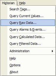 Figure 15: Raw Data Query Within the Raw Data dialog box, one may select the tag name, time