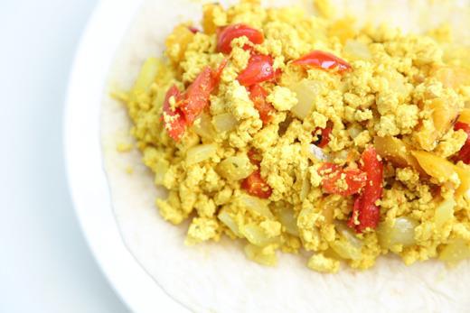 Tofu Scramle 6 ounces extra firm tofu ¼ tsp onion powder ¼ tsp garlic powder Pinch of black pepper ¼ tsp turmeric for color ½ cup onions, chopped ½ cup mushrooms, chopped ½ cup red bell pepper,