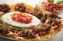 Philly Fries Steak-EZE Beef served over french fries and topped with shredded cheddar cheese and green onion. Served with a creamy Parmesan dipping sauce.