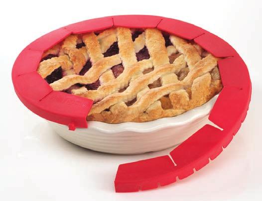 Easily adjustable size fits pies from 9-11. Heat resistant up to 450 F. Reusable, foldable and easy to store.