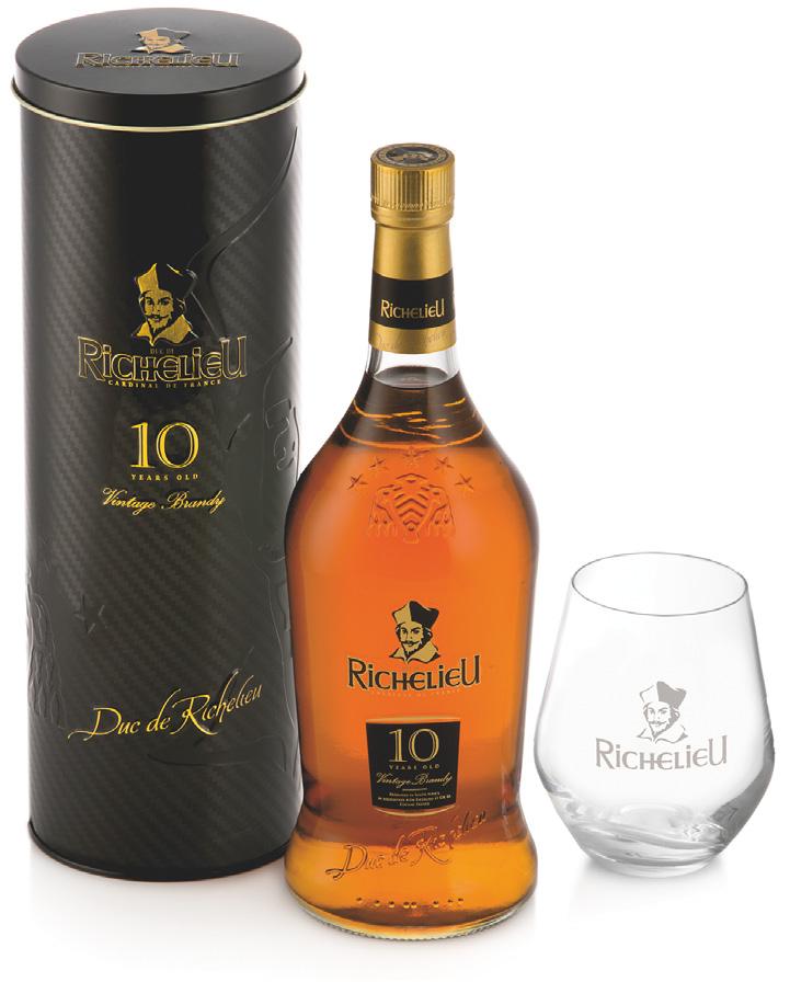 RICHELIEU 10 YEAR OLD BRANDY 750 ml Bottle with a Glass in a Gift Tin 43183 Cost per Gift Pack incl Dep