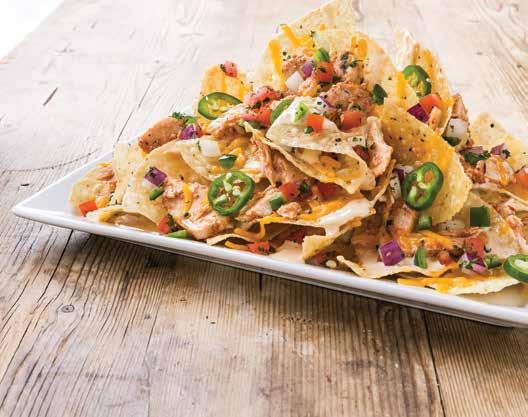 STARTERS MILE HIGH NACHOS MILE HIGH NACHOS Layered with shredded cheddar cheese, white queso, jalapeños and pico de gallo.