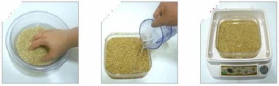 Making sprouted brown rice Ingredients: brown rice 900g(300g per a brown rice tray), water(city water is possible), the main body, a proper size vessel