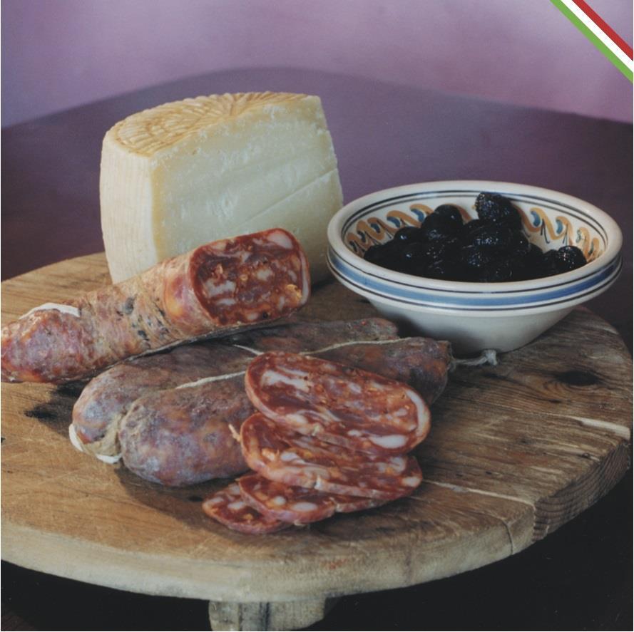Our Products Soppressata Gusto Soppressata Gusto is a salami matured in pork bowels, prepared with lean meat, pork shoulder, combined with the lard and natural