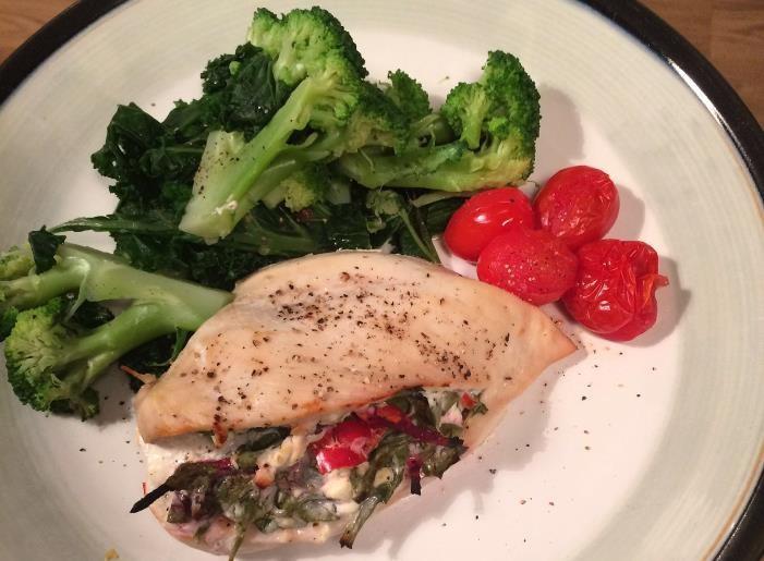#CROCKFIT DINNER RECIPES Cheesy stuffed chicken breast Vegetarians take away the Chicken and replace it with Pepper 1 chicken breast 1 red chili pepper 40g cottage cheese Handful spinach 2 plum