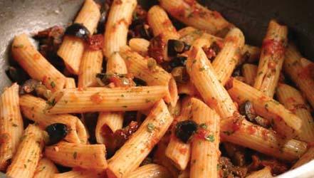 Penne Puttanesca Organic Fusilli with Truffle Mushrooms 31891 Extra Virgin Olive Oil ¼ cup 03255 White Anchovies 4 each 43361 Cucina Biello Tomatoes, 1 ½ qt hand crushed 99711 Garlic, sliced thin 6