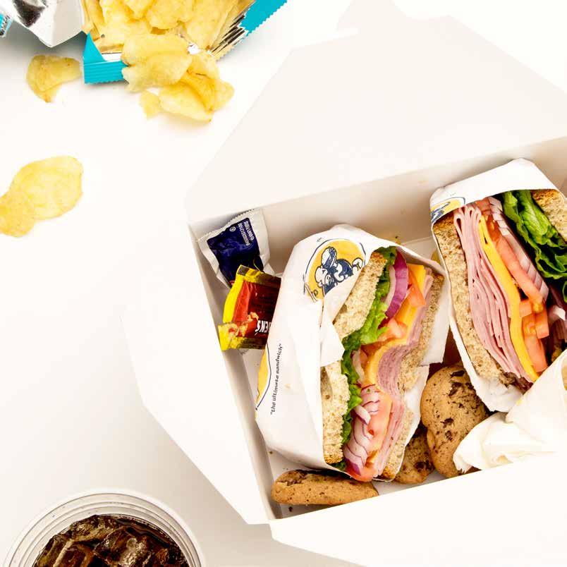 Lunch Boxes #1 - $14.95 /pp one of our signature sandwiches bag of chips cookie or brownie #2 - $15.95 /pp one of our signature sandwiches bag of chips salad #3 - $17.