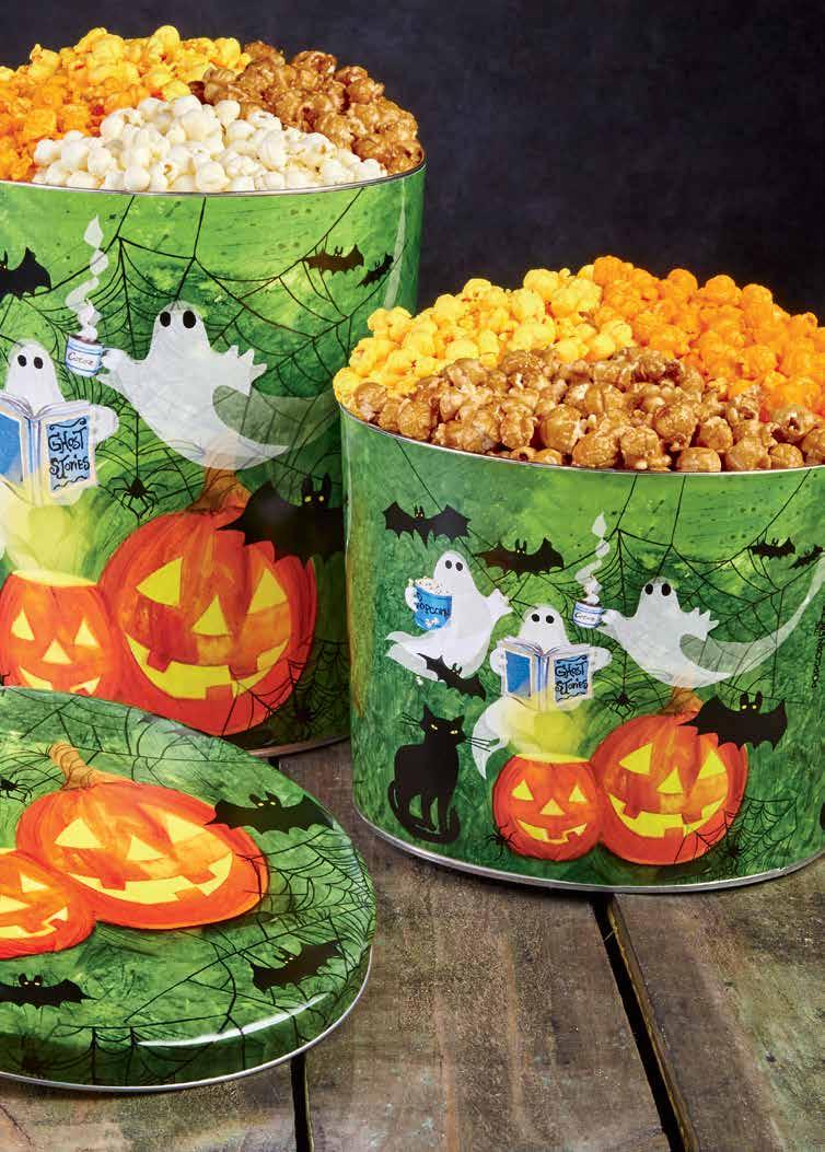 LIVELY Entertaining GHOST STORIES POPCORN TINS Once upon a midnight dreary is nevermore with these snacks so cheery. Three tin sizes provide the perfect Halloween treat for popcorn lovers.