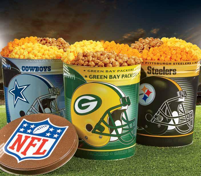 Great gift ideas for GAME DAY A A NFL 3-GALLON POPCORN TINS Serious sports fans need smart snacking options.