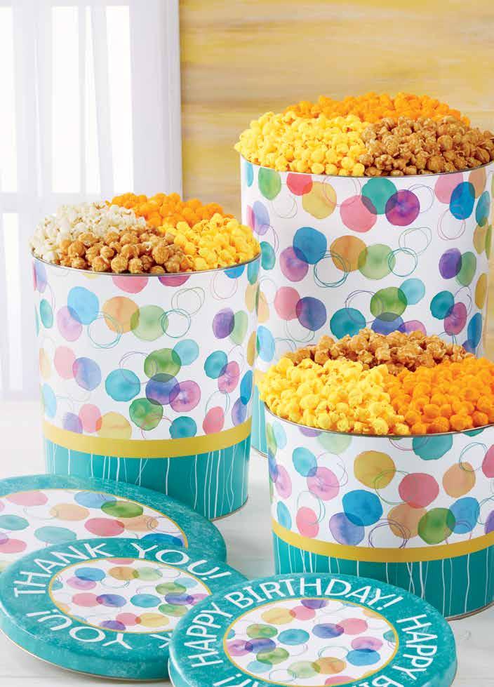 SAY IT WITH DOTS POPCORN TINS new! Our Say It With Dots Popcorn Tins offer a choice of 3 or 4 yummy flavors.