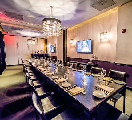 CANDY BARR & LILLIE ST CYR Each suite can accomodate seated functions for up to 14 guests The tables are upholstered in black crocodile leather that complement black leather chairs Each room is