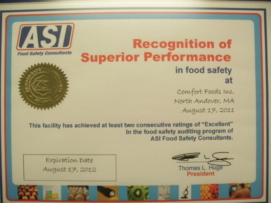 Certifications ASI Excellent rating for four years Third