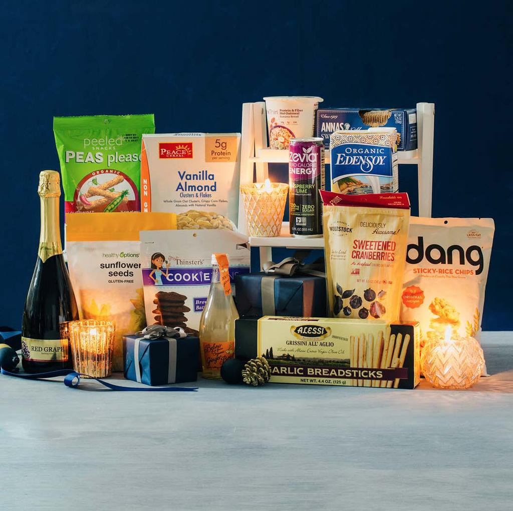 Light Up Your Christmas 10 THIS LOW-SODIUM AND LOW-SUGAR GIFT BOX INCLUDES: Alessi Garlic Breadsticks, Annas Almond Cookie Thins, Dang Original Sticky-Rice Chips, Belvoir Organic Ginger Beer, Peeled