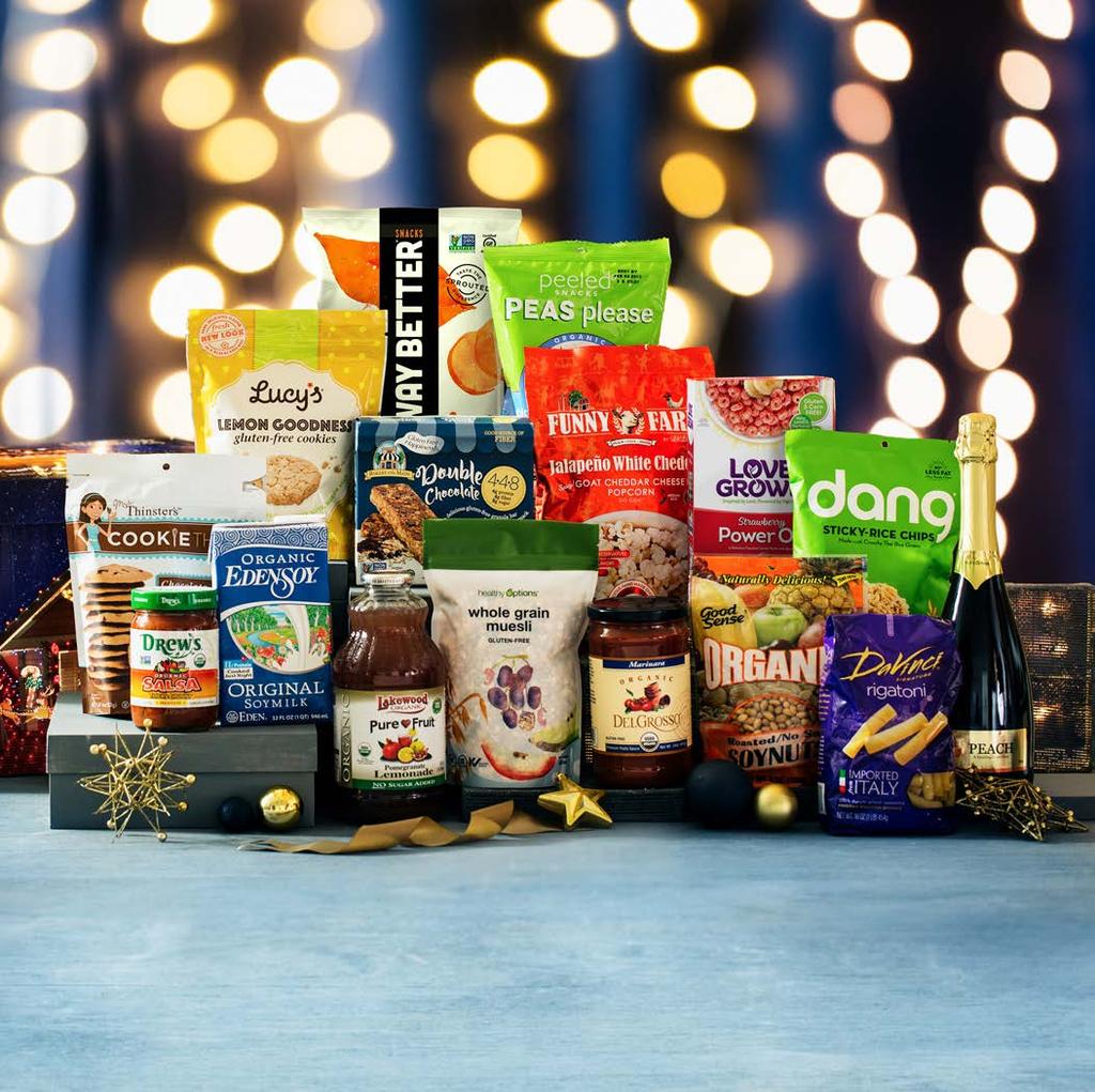 Light Up Your Christmas 6 THIS HOLIDAY FEAST GIFT BOX INCLUDES: Bakery On Main Double Chocolate Granola Bar, Dang Coconut Sticky-Rice Chips, Peeled Peas Please Sea Salt, Da Vinci Rigatoni Pasta,