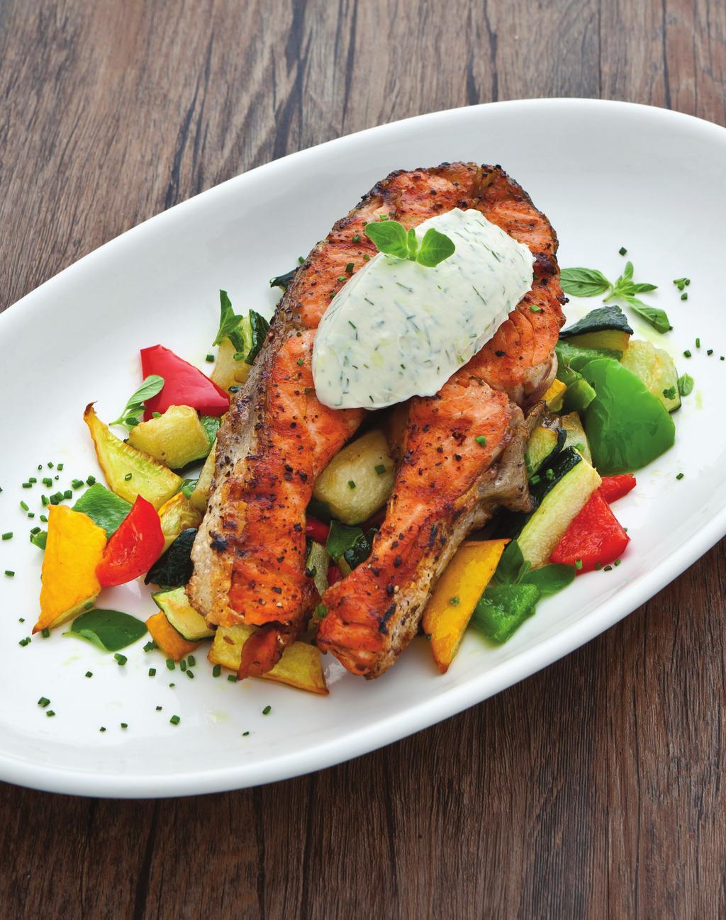 Grilled Salmon Vegetarian Contains nuts Contains fish Chef Specials Contains dairy product Prices are subject to