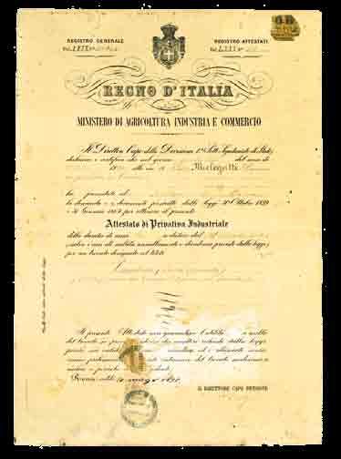 Industrial Property Patent issued to Domenico Melegatti in 1894