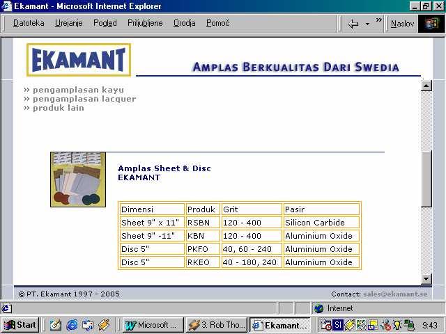 Slika 10: Spletna stran Ekamant Indonezija s tabelami proizvodnega programa Vir: Spletna stran Ekamant Indonezija, 2005.