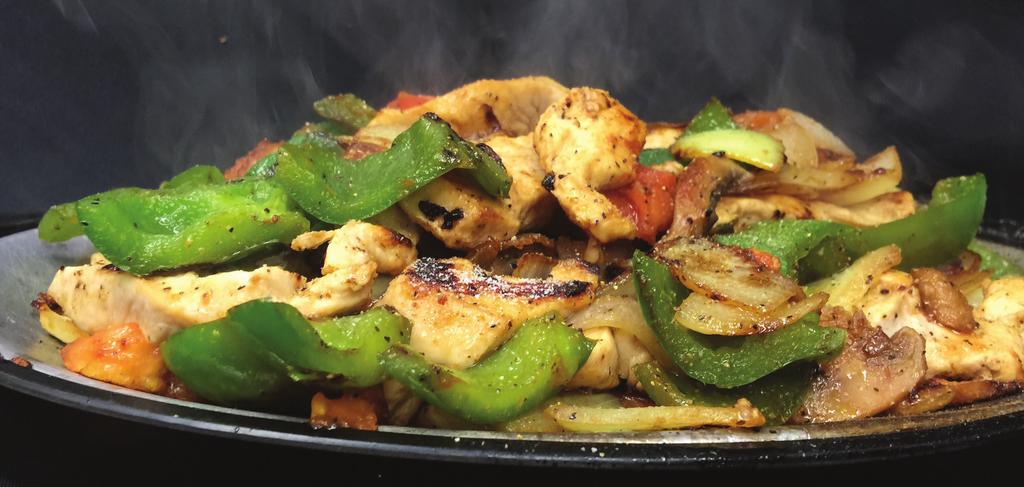 Sizzling Fajitas All fajitas served with guacamole, lettuce, cheese, sour cream,rice and beans and your choice of soft corn or flour tortillas STEAK, CHICKEN OR SHRIMP FAJITAS Your choice of steak,