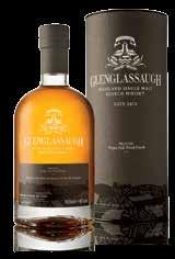 38. GLENGLASSAUGH PEATED VIRGIN OAK FINISH Creamy vanilla with toasted oak spice flows over candy store confectionery and crisp freshly peated barley.
