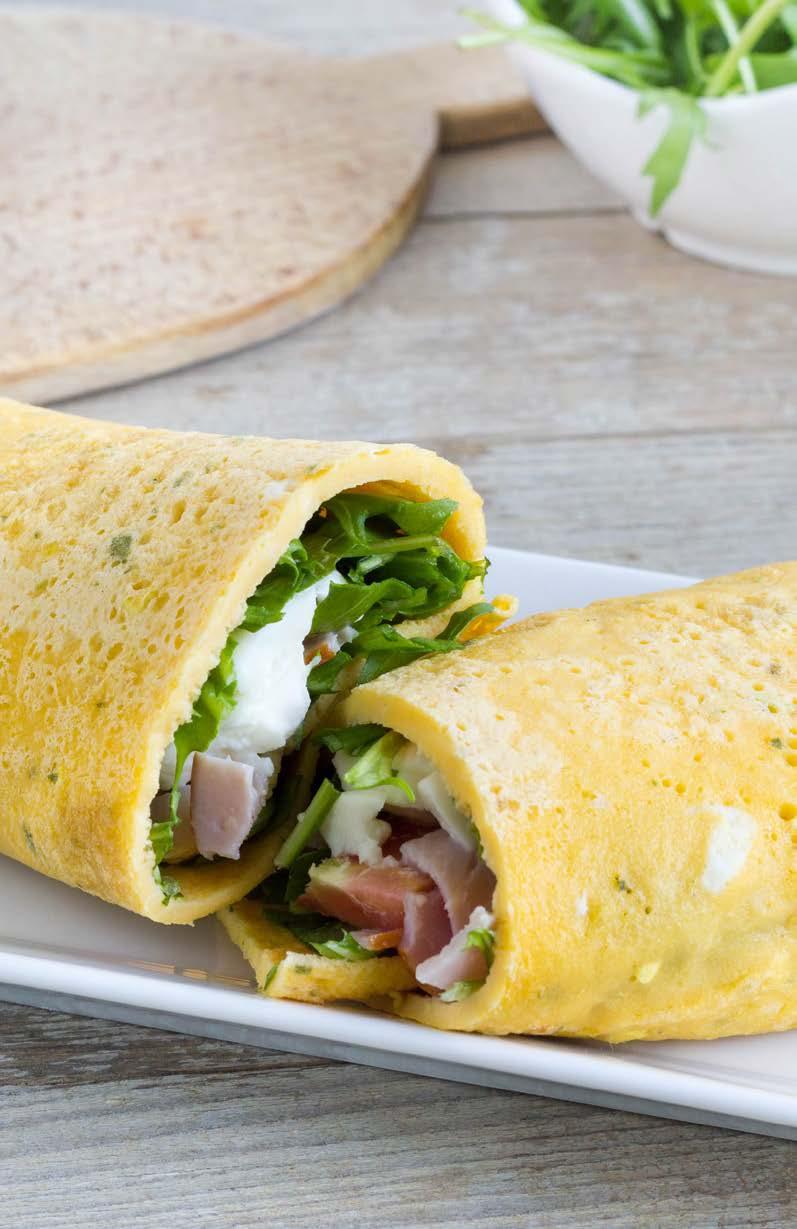 EGG TORTILLAS/WRAPS SERVES: 4 6 TIME: 25 MINUTES 2 eggs ½ cup coconut milk ¼ cup coconut oil 1 cup arrowroot starch ⅓ cup coconut flour 4 scoops of pure bone broth protein ⅛ teaspoon sea salt In a