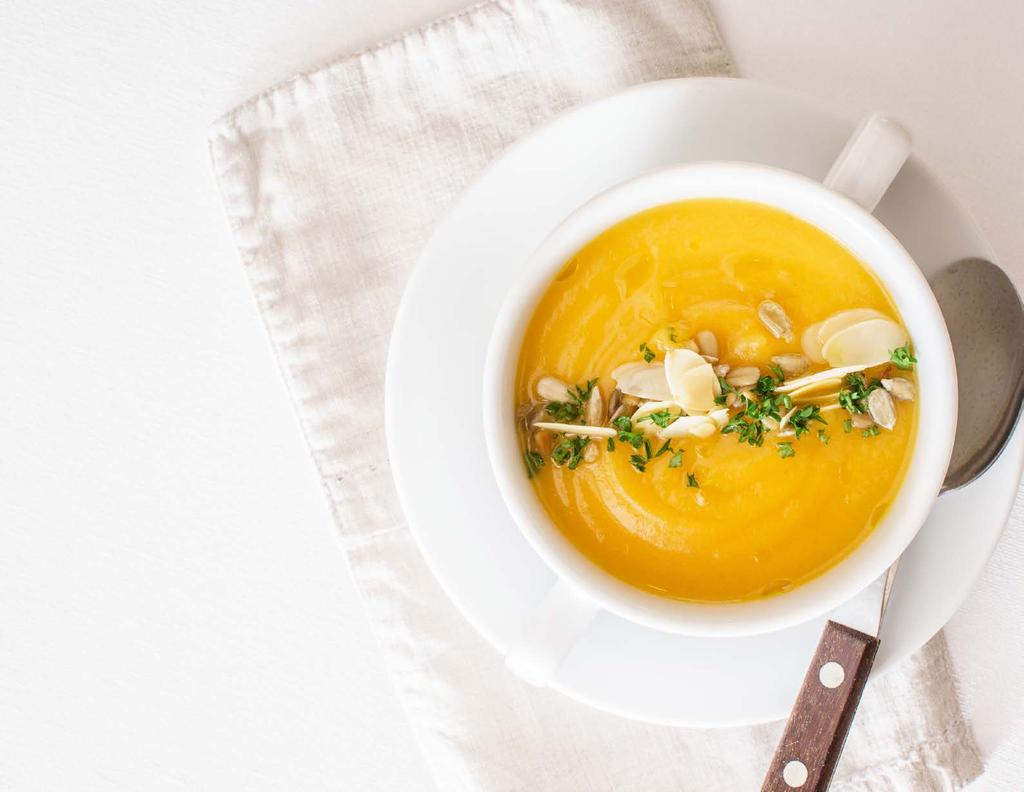 BUTTERNUT BISQUE SERVES: 4 TIME: 1 HOUR 2 tablespoons coconut oil 1 red onion, chopped 1 large butternut squash, peeled and chopped 2 red peppers, chopped 2 cloves garlic, smashed ½ cup sherry 4 cups