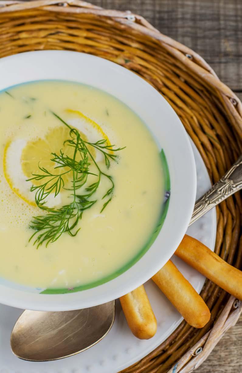 AVGOLEMONO SERVES: 4 TIME: 30 MINUTES 4 cups bone broth OR 4 scoops of pure bone broth protein mixed in 36 ounces water 2 cups water 1 cup brown rice 1 teaspoon sea salt 3 eggs juice of 2 large