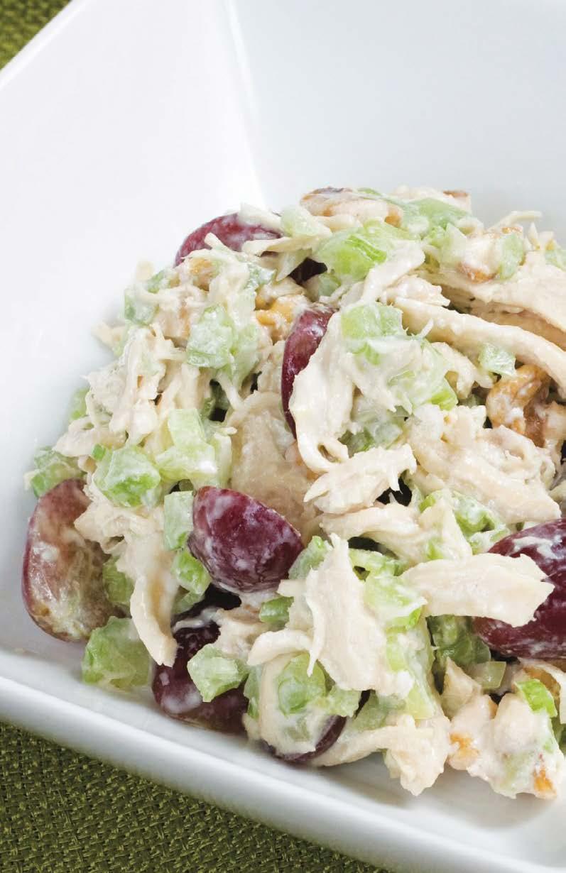 CHICKEN SALAD SERVES: 1 2 TIME: 10 MINUTES cooked whole chicken breast, shredded OR cut into small pieces 1 celery stalk, chopped 6 8 grapes, sliced small handful walnuts, chopped 1 tablespoon kefir