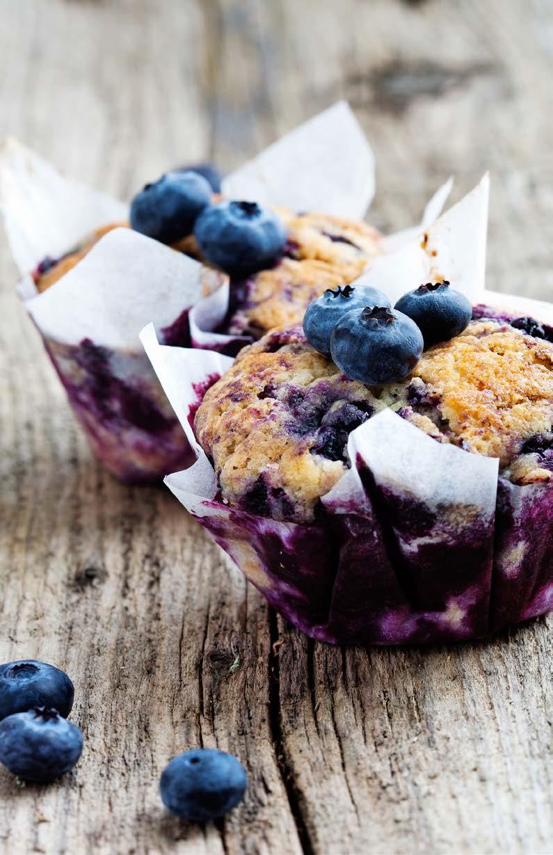 GLUTEN-FREE BLUEBERRY MUFFINS SERVES: 12 TIME: 30 MINUTES 1¾ cups almond flour 3 eggs ⅓ cup honey ½ teaspoon baking soda pinch of sea salt 1 teaspoon vanilla extract 5 6 tablespoons coconut oil OR
