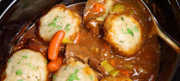 WARMING RECIPE Stew and dumplings A slow cook dish that is perfect for warming you up on cold winter days Ingredients For the stew 2 tbsp olive oil 25g butter 750g beef stewing steak 2 tbsp plain
