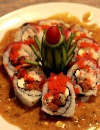 Flaming Dragon Jersey s Special Deep Fried Shrimp, Spicy Tuna, Avocado (Unagi, Tuna, Yellowtail) with Special Sauce,