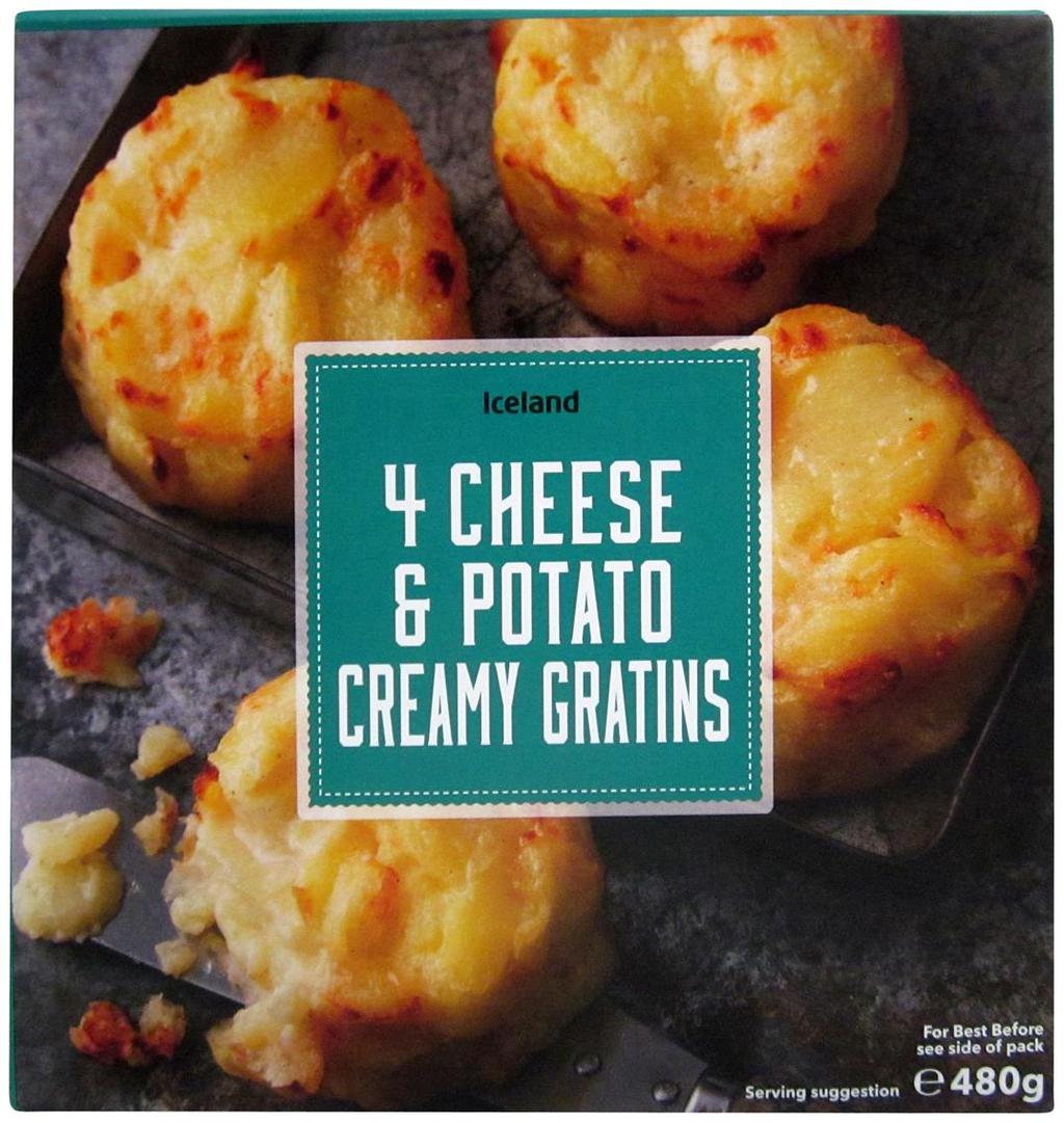 New Retail Products Iceland 4 Cheese & Potato Creamy Gratins Country of Origin: UK Release: