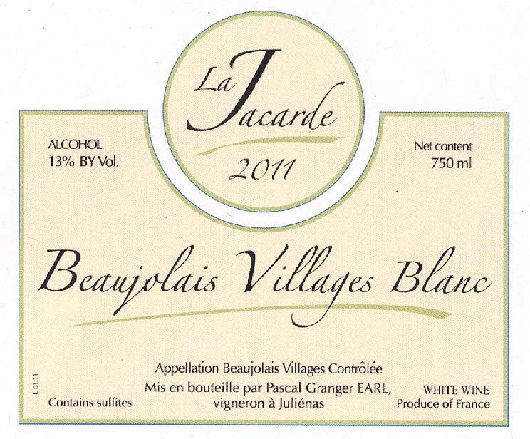 GENERAL Appellation Beaujolais villages blanc Cepage/Uvaggio chardonnay %ABV Alc 13% by vol # of bottles produced 8000 Grams of Residual Sugar No VINEYARD AND GROWING Vineyard/lieu dit name(s) and La