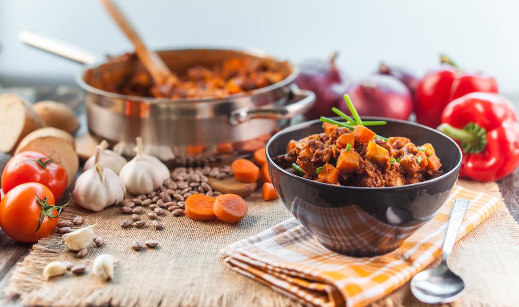MAKE Plant-Based Stew While often regarded as an appetizer, a balanced soup can easily make a simple, complete meal.