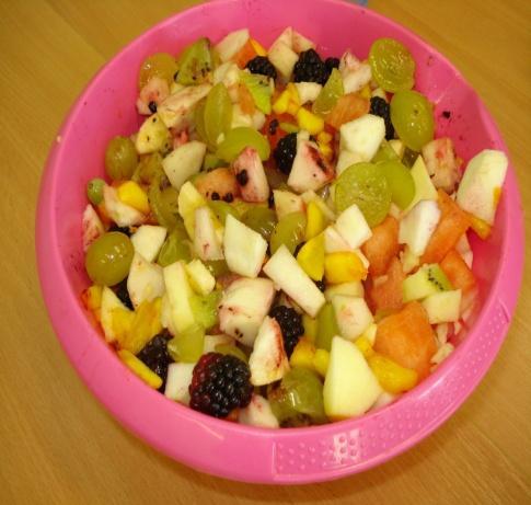 FRUIT SALAD : FRUIT SALAD Ingredients: -grapes -bananas -blackberries -oranges -watermelon -apples -kiwi In a