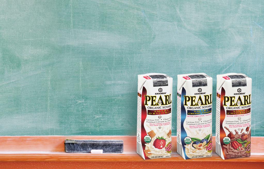 PEARL Organic Smart Soymilk FORMULATED TO MEET USDA SCHOOL NUTRITION GUIDELINES HEALTHY NEVER TASTED SO GOOD Kikkoman PEARL