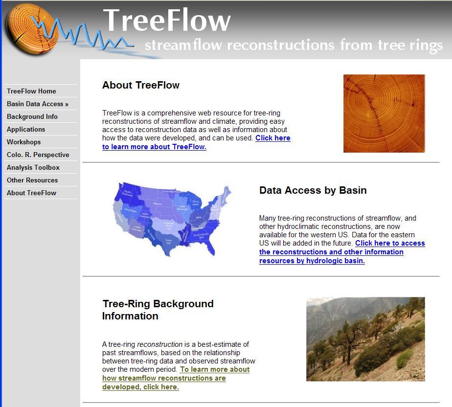TreeFlow web pages: A resource for water managers tree-ring basics reconstruction and gage data